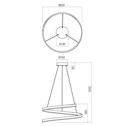 Redo 01-4013 - Lustra suspendată LED dimmabilă SCROLL, 38W, 230V, 3000K/4000K/6000K, CRI 90, Ø 60 cm, alb