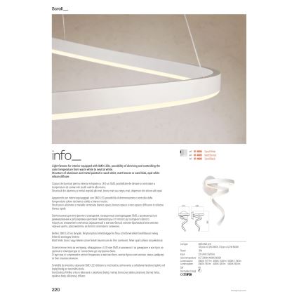 Redo 01-4282 - Lampadar LED dimabil SCROLL, 30W/230V, 3000K/4000K/6000K, CRI 90, auriu