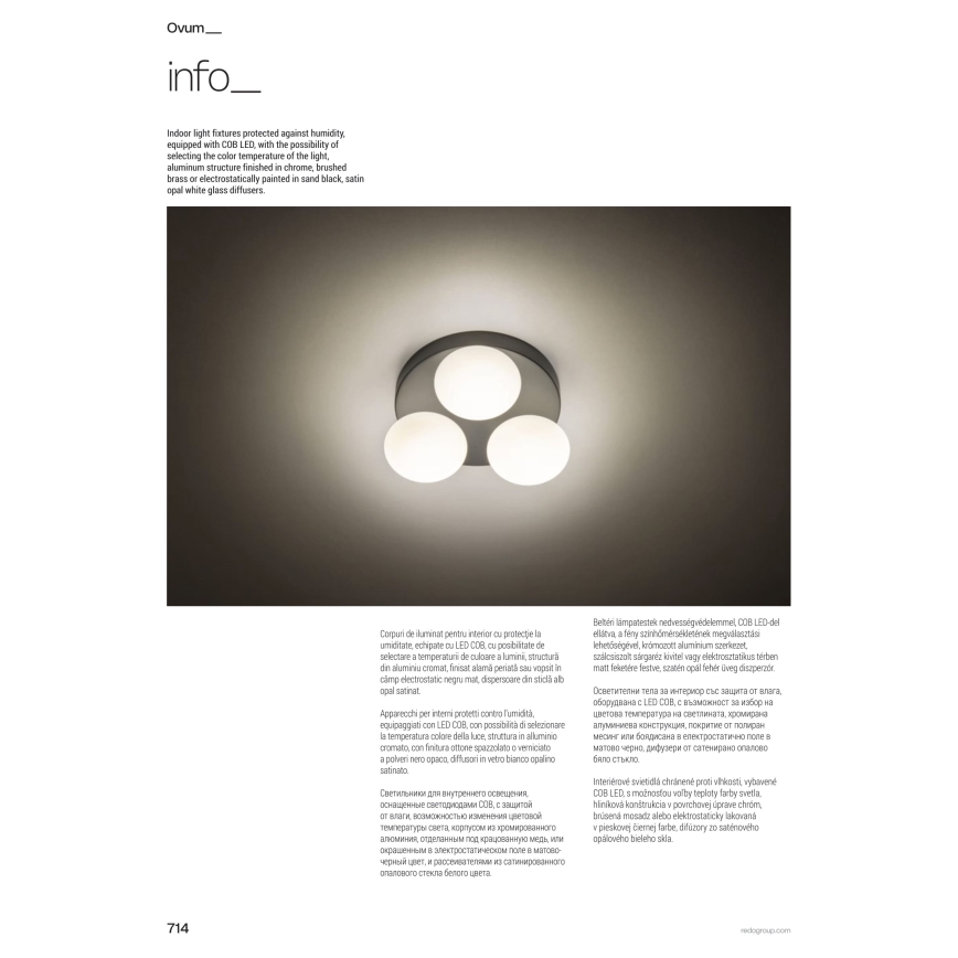 Redo 01-4307 - Plafonieră LED OVUM pentru baie, 3xLED/5W/230V, 3000/4000K, CRI 90, Ø 24 cm, IP44, alb/alamă