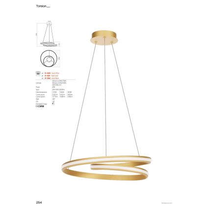 Redo 01-4362 - Lustră LED TORSION dimerizabilă pe cablu, 40W/230V, 2700/3000/4000K, CRI 90, Ø 56 cm, neagră