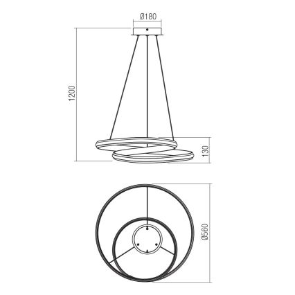 Redo 01-4362 - Lustră LED TORSION dimerizabilă pe cablu, 40W/230V, 2700/3000/4000K, CRI 90, Ø 56 cm, neagră
