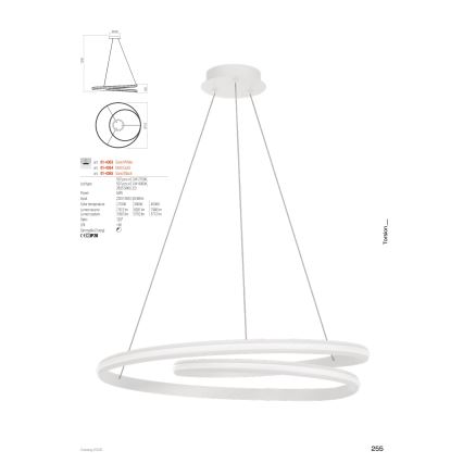Redo 01-4363 - Lustră LED dimabilă pe cablu TORSION LED/60W/230V 2700/3000/4000K CRI 90 Ø 75,2 cm albă