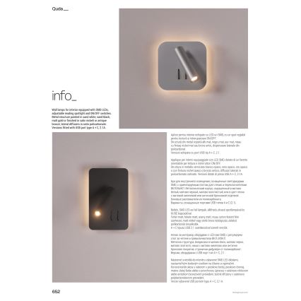 Redo 01-4473 - Aplică de perete LED QUDA, 6W/230V + 3W LED, CRI 90, USB, bronz