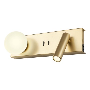 Redo 01-4661 - Aplică LED de perete NORMA LED/5W/230V + LED/3W CRI 90 USB alb/auriu