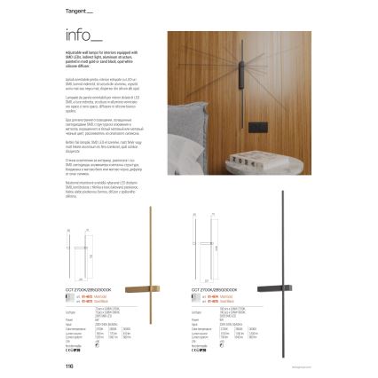 Redo TANGENT 01-4673 - Aplică de perete LED/6W/230V 2700/2850/3000K, 73 cm, CRI 90, negru