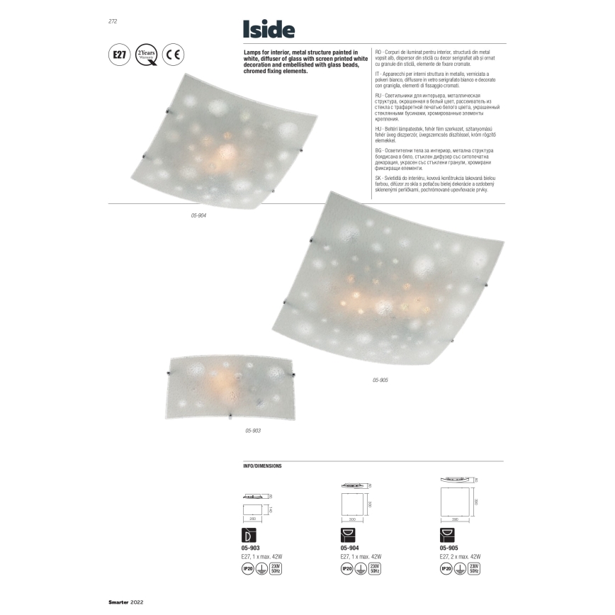 Redo 05-905 - Plafonieră ISIDE 2xE27/42W/230V, 39x39 cm, transparentă