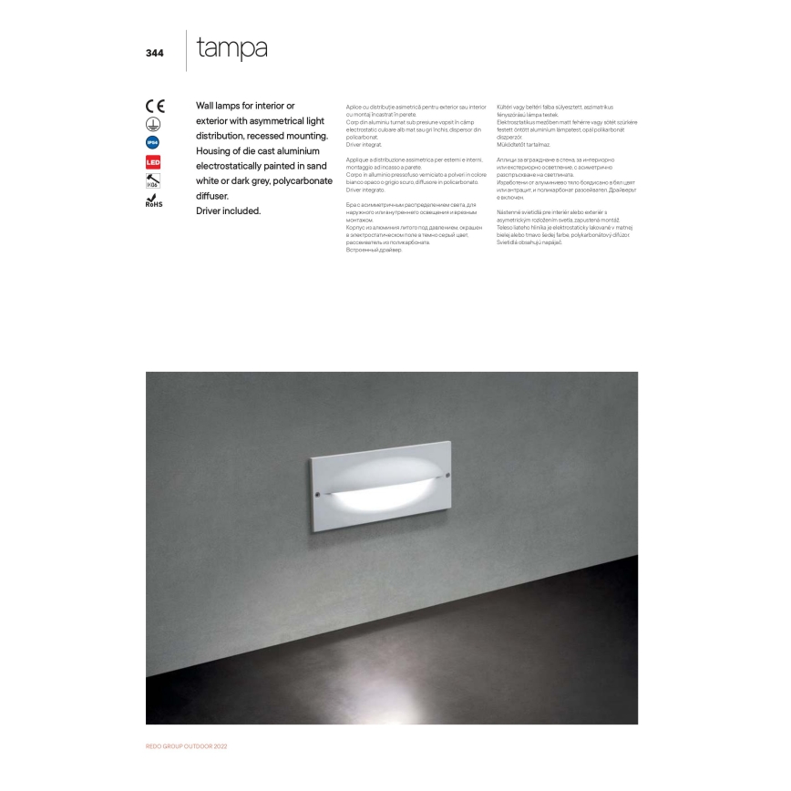 Redo 90009 - Lampă LED de orientare pentru exterior TAMPA, 11W, 230V, IP54, albă