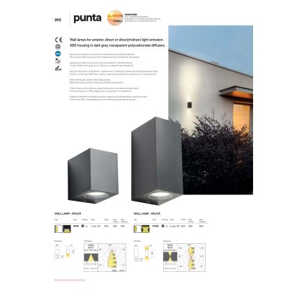 Redo 90152 - Aplică perete exterior PUNTA 2xGU10/7W/230V IP44