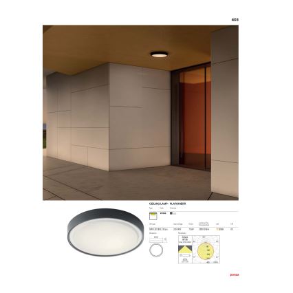 Redo 90156 - Plafonieră LED exterior PONZA 1xLED/18W/230V IP65