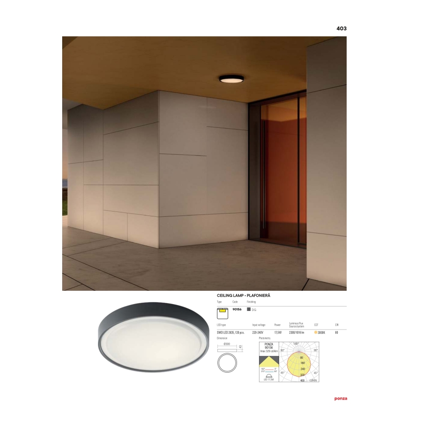 Redo 90156 - Plafonieră LED exterior PONZA 1xLED/18W/230V IP65
