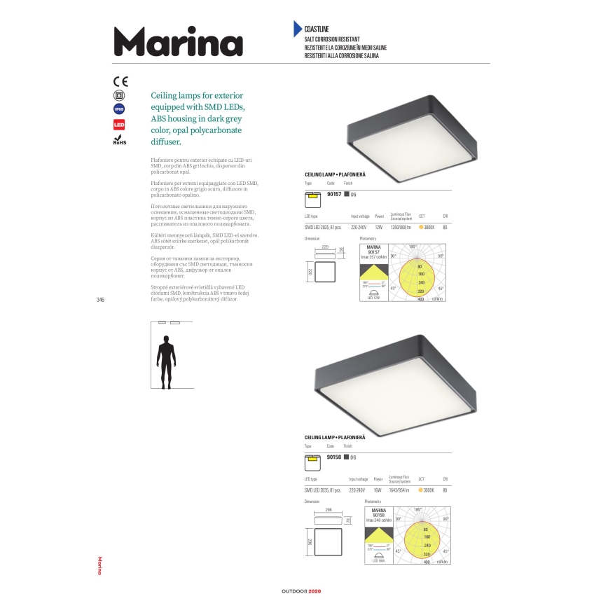 Redo 90158 - Plafonieră LED exterior MARINA 1xLED/16W/230V IP65