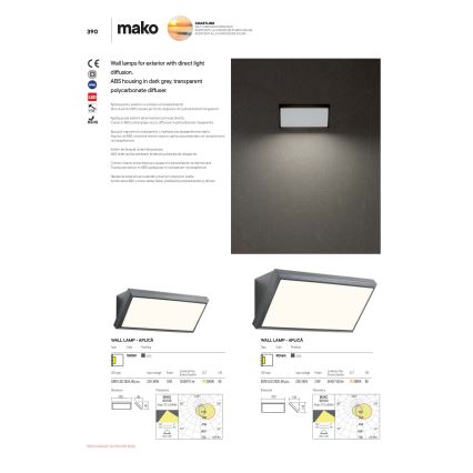 Redo 90160 - Aplică perete exterior LED MAKO 1xLED/21W/230V IP65