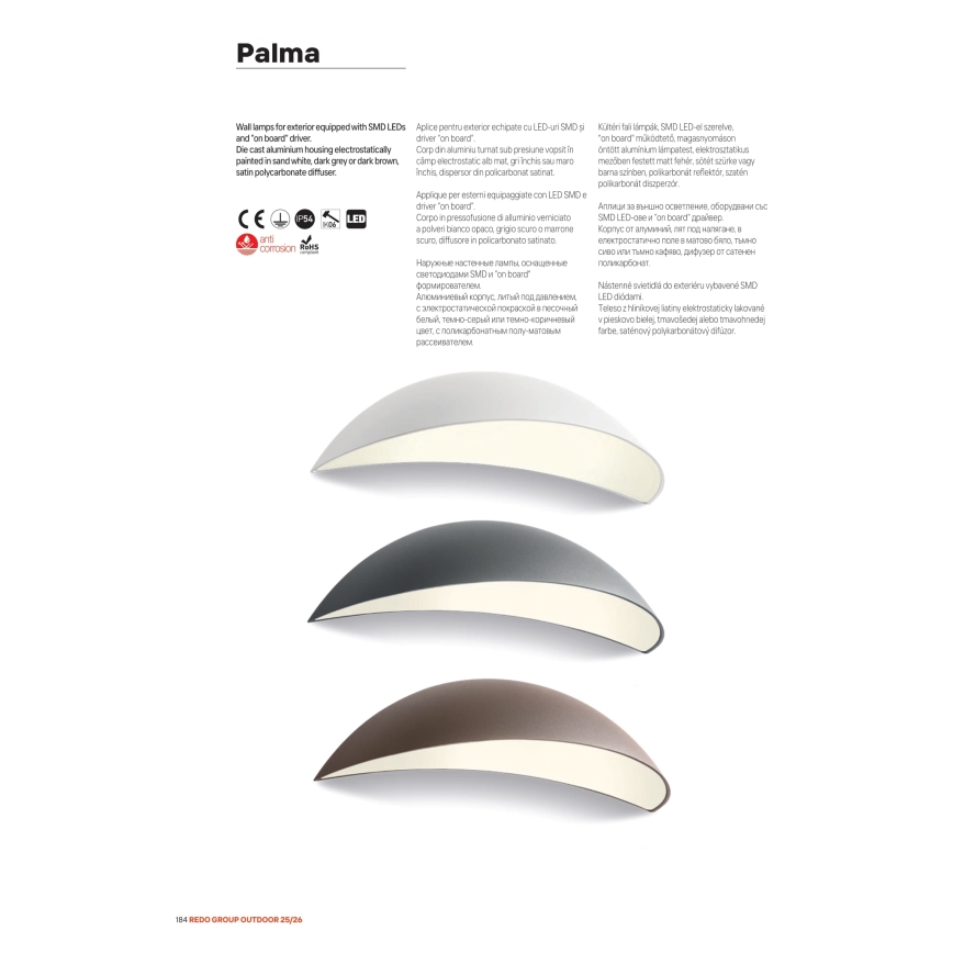 Redo 90235 - Aplica de perete pentru exterior PALMA LED/18W/230V 3000K IP54 antracit