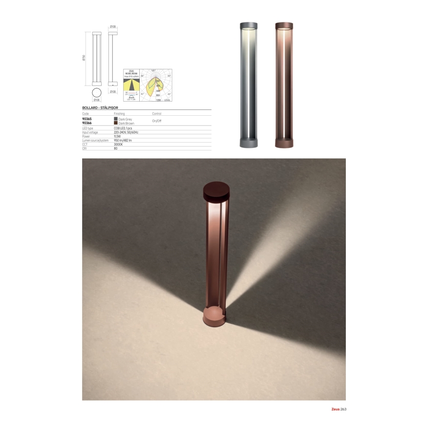 Redo 90365 - Lampă de exterior ZEUS LED/11,5W/230V 3000K 75 cm IP54 antracit