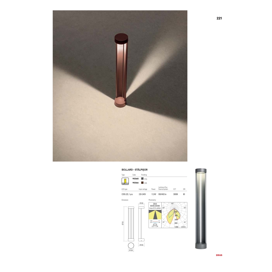 Redo 90366 - Lampă LED de exterior ZEUS LED/11,5W/230V 3000K 75 cm IP54 maro