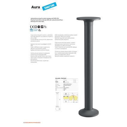 Redo 90374 - Lampă LED de exterior AURA, 8W, 230V, 3000K, 70 cm, IP65, antracit