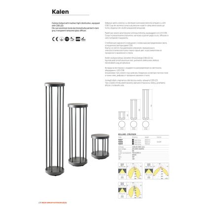 Redo 90577 - Lampă LED de exterior KALEN, 8 W, 230 V, 3000 K, 20 cm, IP65, antracit