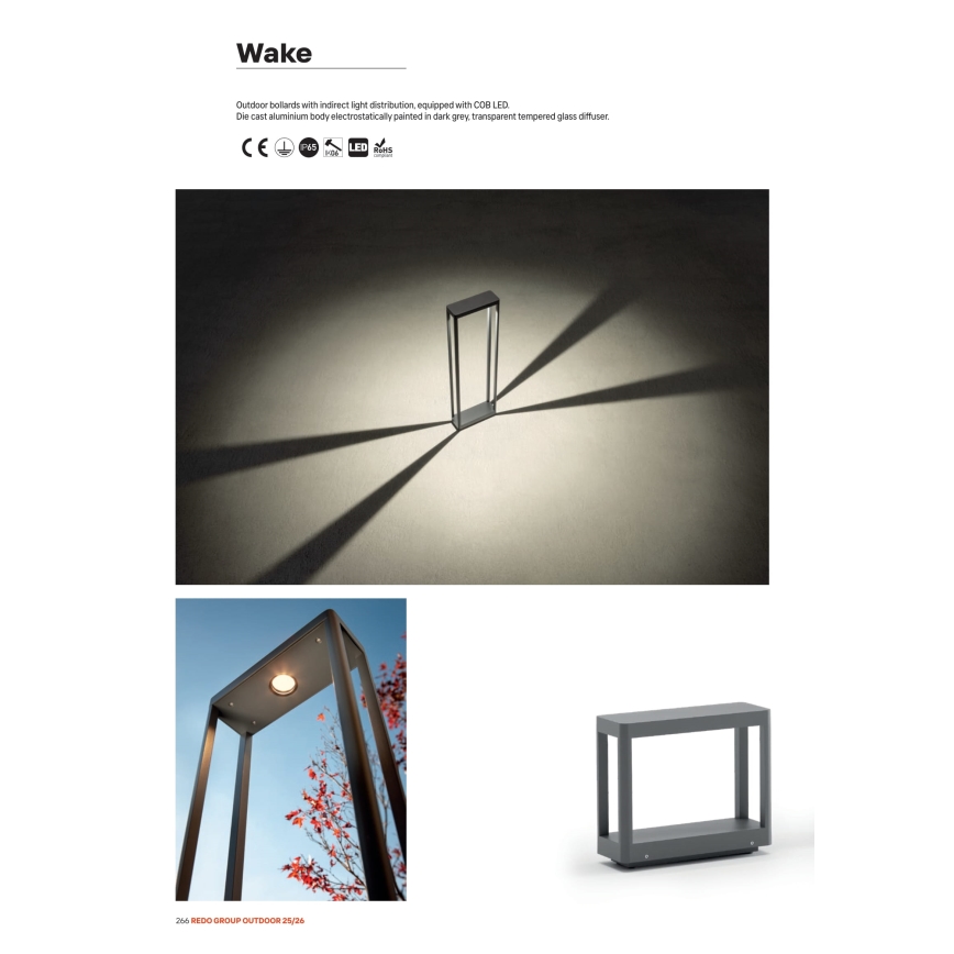 Redo 90581 - Lampă LED de exterior WAKE LED/8W/230V 3000K 50 cm IP65 antracit