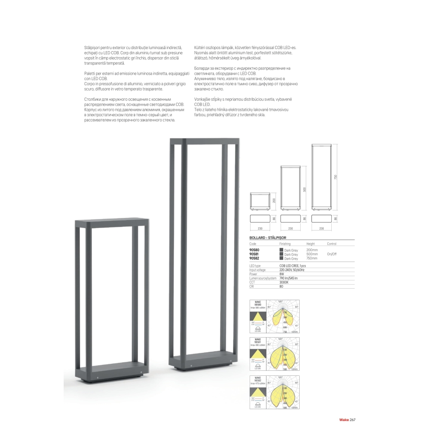 Redo 90581 - Lampă LED de exterior WAKE LED/8W/230V 3000K 50 cm IP65 antracit