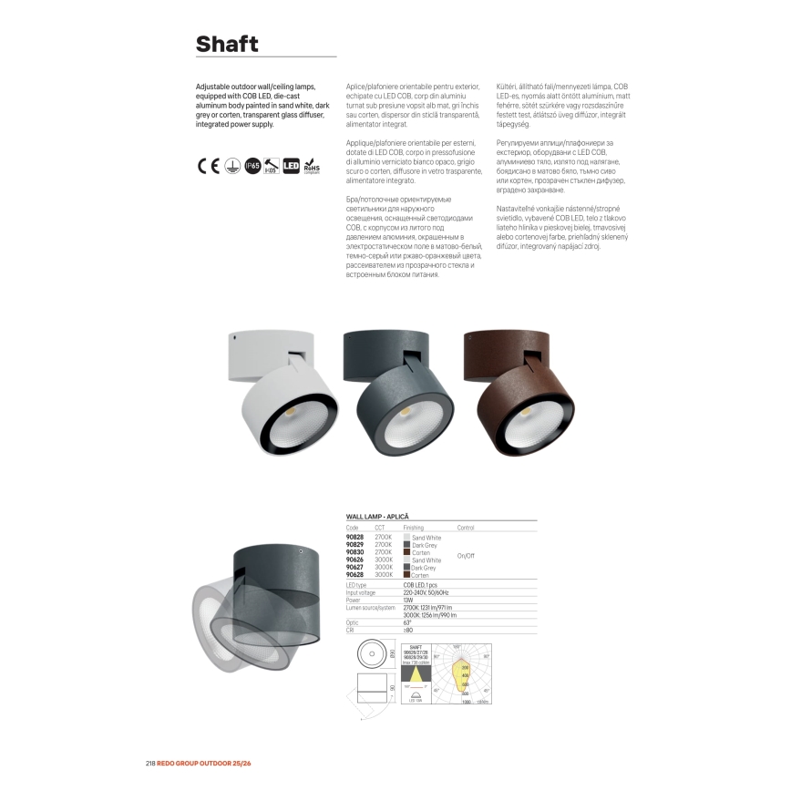Redo 90627 - Spot LED de exterior SHAFT, 13W, 230V, 3000K, Ø 9 cm, IP65, antracit