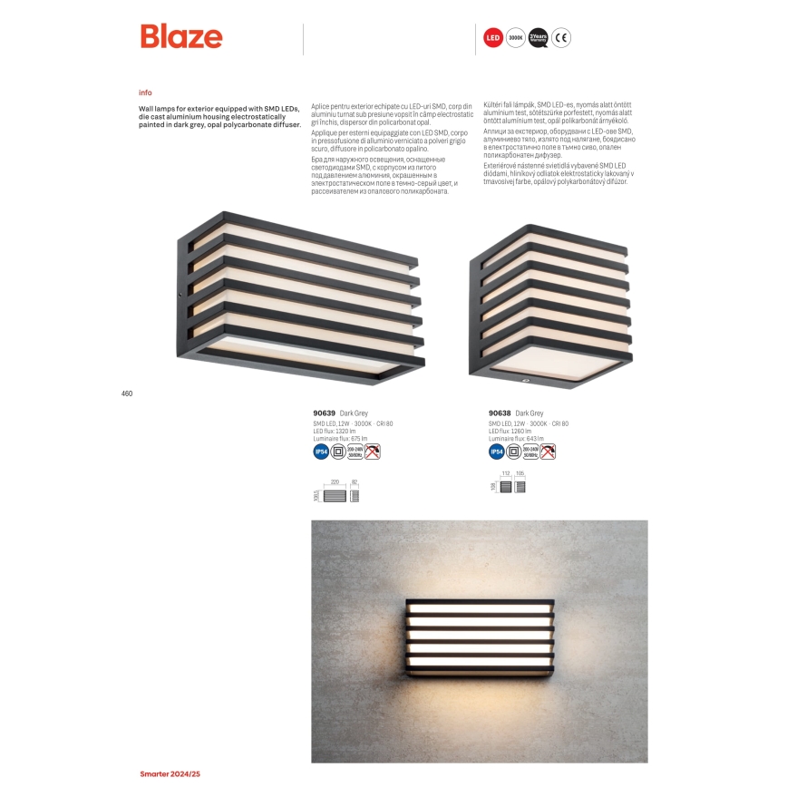 Aplică LED de exterior Redo 90638 BLAZE LED/12W/230V 3000K IP54 antracit