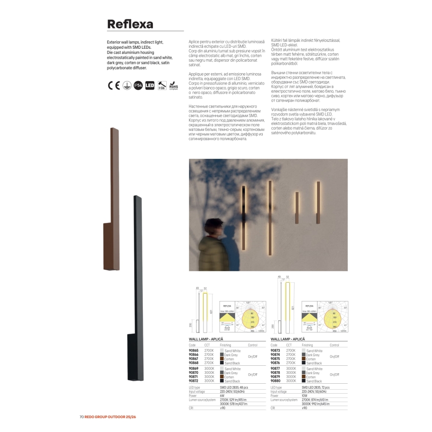 Redo 90870 - Aplica LED de exterior REFLEXA LED/6W/230V 3000K 62,1 cm CRI 90 IP54 antracit