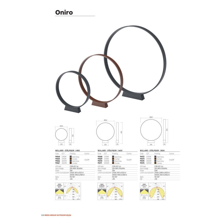 Redo 91066 - Lampă LED de exterior ONIRO LED/15W/230V 3000K 49,5 cm CRI 90 IP65 antracit