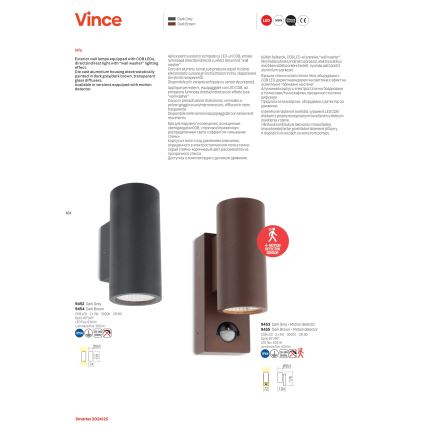 Redo 9455 - Aplică de perete LED pentru exterior cu senzor VINCE, 2 x LED/3W/230V, IP54, maro