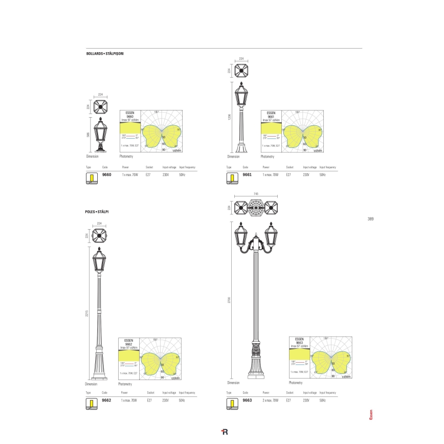 Redo 9662 - Lampă de exterior ESSEN 1xE27/70W/230V 221,5 cm IP44 maro/patină