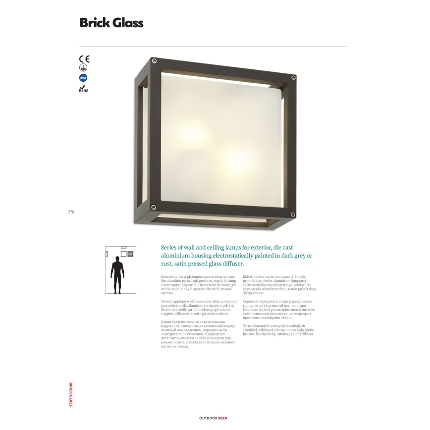 Redo 9893 - Aplică perete exterior BRICK 2xE27/42W/230V IP54 maro