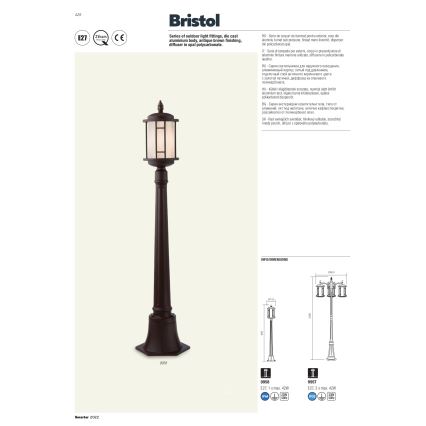 Redo 9956 - Lustră de exterior BRISTOL suspendată pe lanț 1xE27/42W/230V IP23