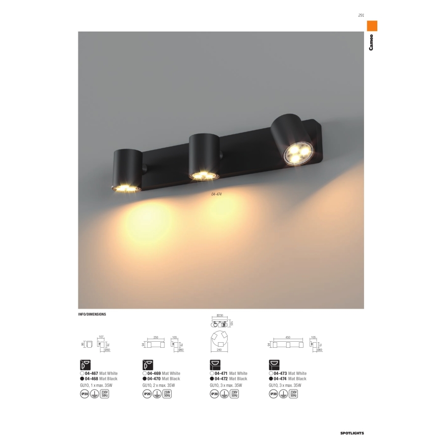 Redo CAMEO 04-471 - Spot 3 x GU10 (max. 35 W), 230 V, alb