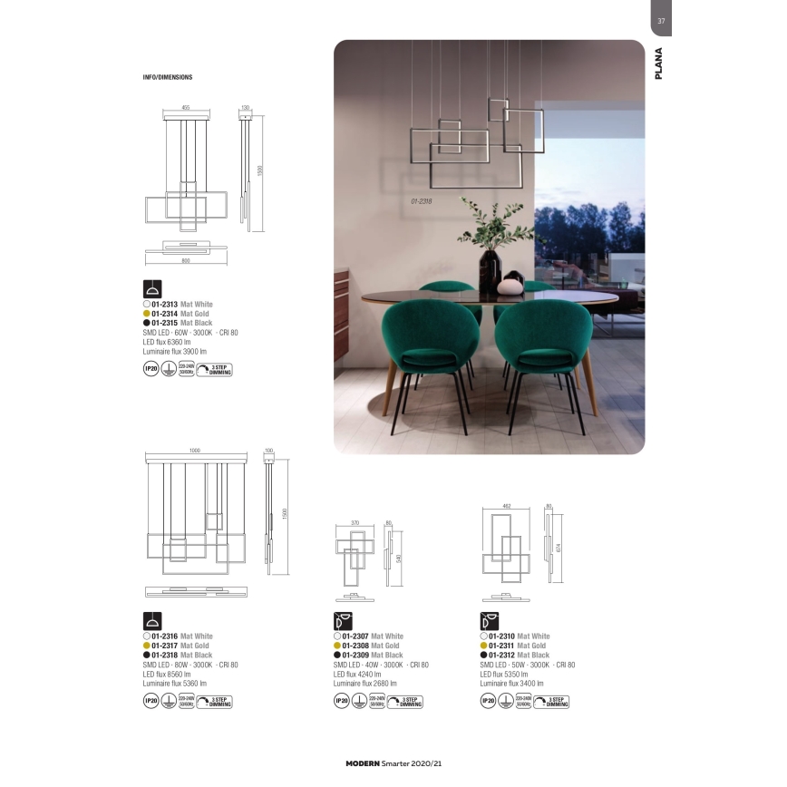 Redo PLANA 01-2316 – lustru suspendat LED dimabil pe cablu, 80W, 230V, alb