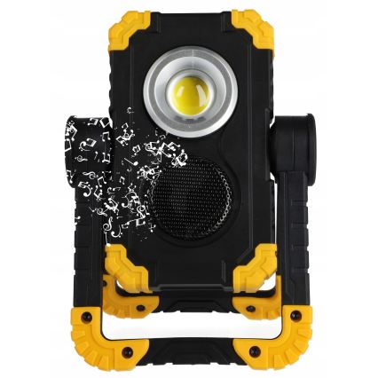 Proiector LED reîncărcabil cu difuzor și funcție powerbank LED/10W/5V 4400 mAh IP44 negru/galben