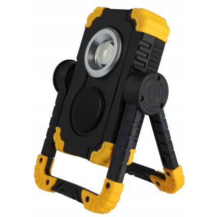 Proiector LED reîncărcabil cu difuzor și funcție powerbank LED/10W/5V 4400 mAh IP44 negru/galben