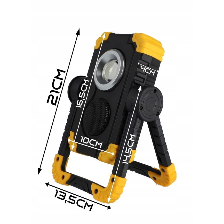 Proiector LED reîncărcabil cu difuzor și funcție powerbank LED/10W/5V 4400 mAh IP44 negru/galben