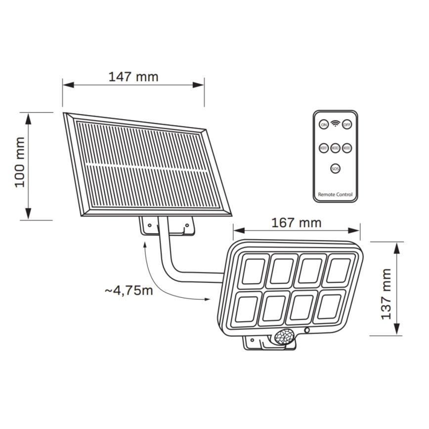 Proiector solar LED cu senzor INTEGRA LED/3W/3,7V 1200 mAh IP44 + telecomandă
