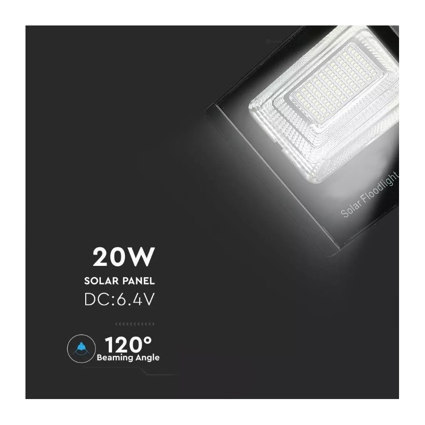 Proiector solar LED reglabil LED/20W/6,4V 4000K IP65 10000 mAh + telecomandă