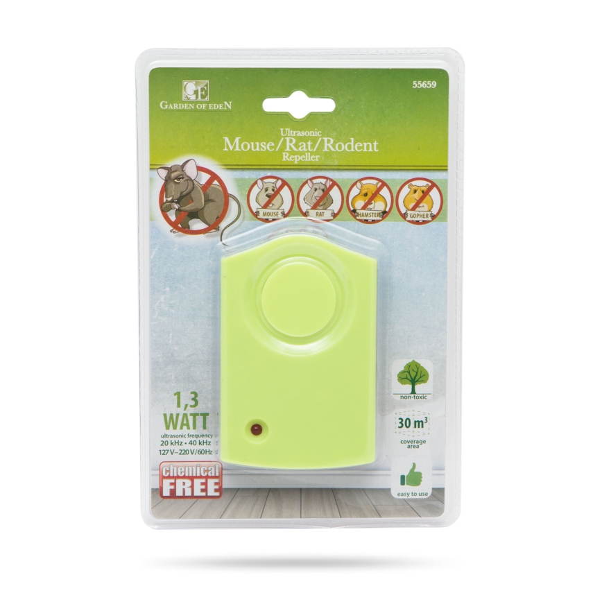 Repelent cu ultrasunete pentru rozătoare, 1,3W/230V, verde