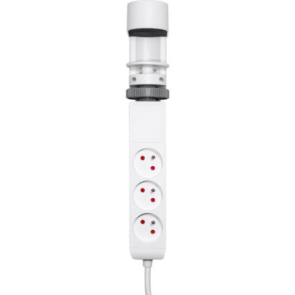 Prelungitor cu prindere pe birou, 3 prize, Tip E, 2x USB-A, 1x USB-C, 1,5 m, alb