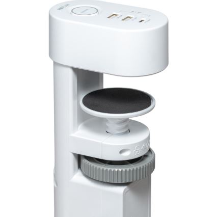 Prelungitor cu prindere pe birou, 3 prize, Tip E, 2x USB-A, 1x USB-C, 1,5 m, alb