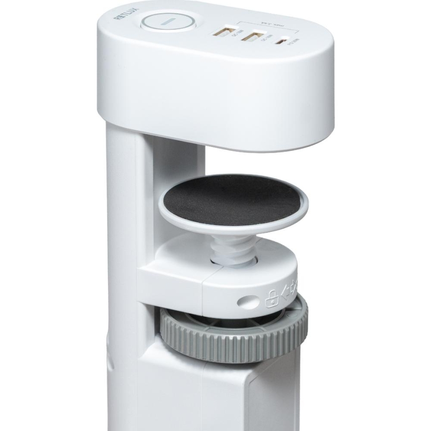 Prelungitor cu prindere pe birou, 3 prize, Tip E, 2x USB-A, 1x USB-C, 1,5 m, alb