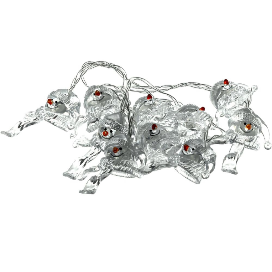 Ghirlandă LED 10xLED/2xAA/alb cald 1,65m omuleți de zăpadă