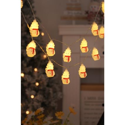 Ghirlandă LED 20xLED/3xAA/alb cald/3,3m omuleți de zăpadă
