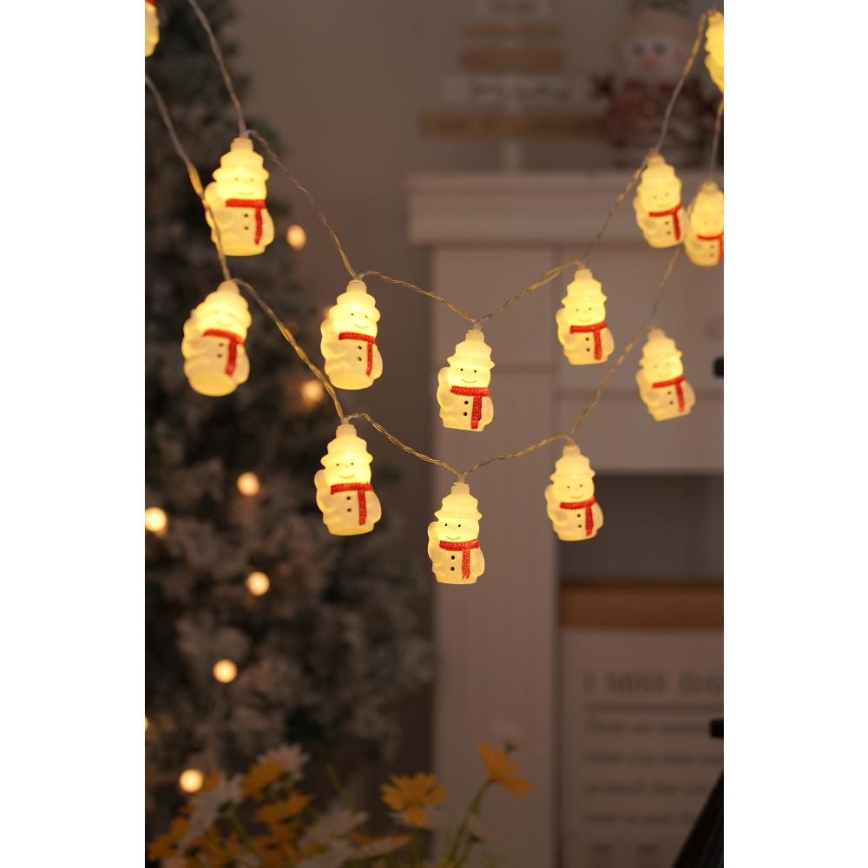 Ghirlandă LED 20xLED/3xAA/alb cald/3,3m omuleți de zăpadă