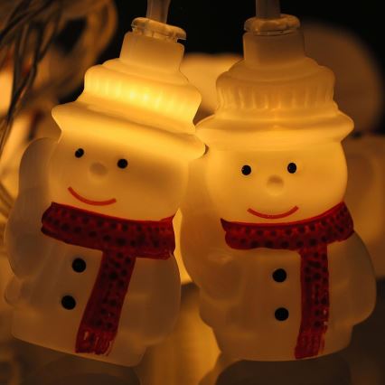 Ghirlandă LED 20xLED/3xAA/alb cald/3,3m omuleți de zăpadă