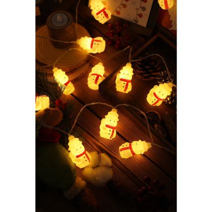 Ghirlandă LED 20xLED/3xAA/alb cald/3,3m omuleți de zăpadă