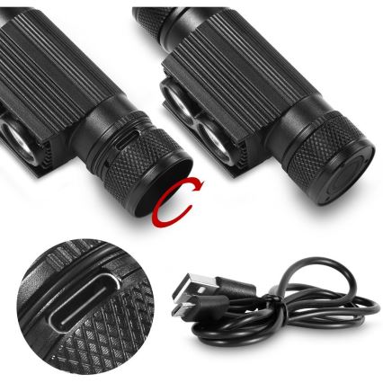 Lanternă frontală LED din aluminiu, încărcabilă, cu intensitate reglabilă LED/2600 mAh IP65