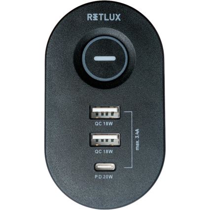 Prelungitor cu prindere pe masă, 3 prize Tip E + 2x USB-A + 1x USB-C, 1,5 m, negru