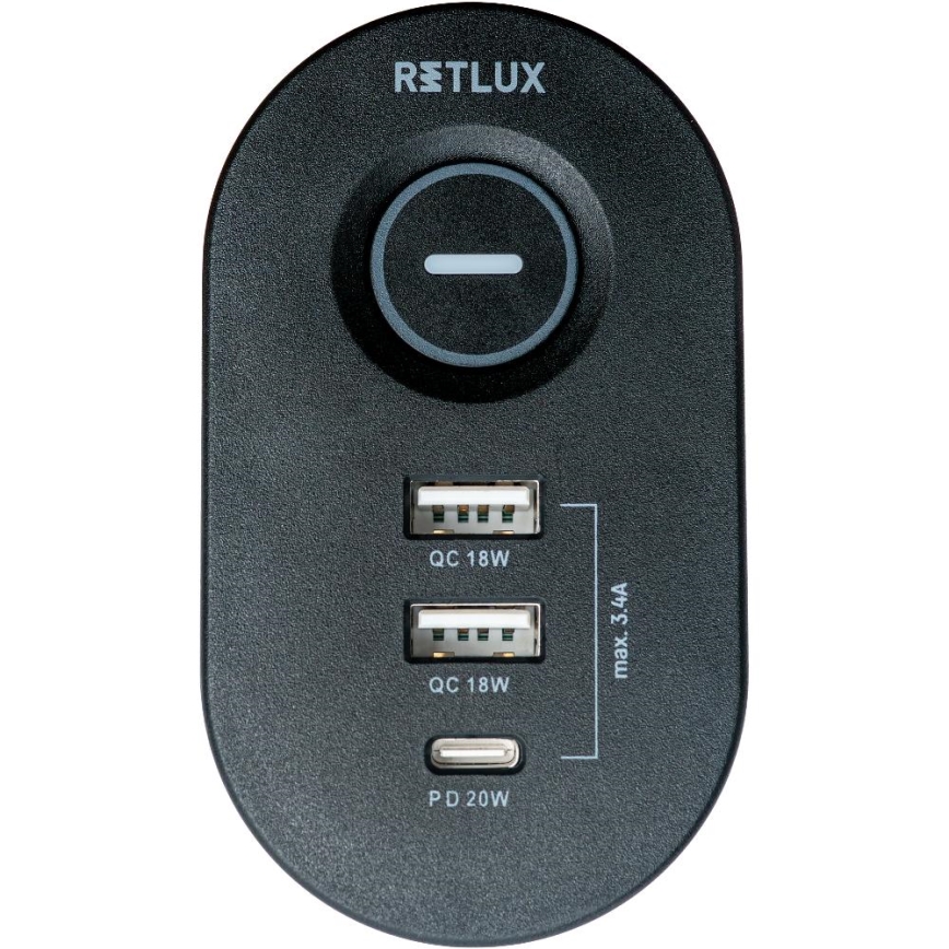 Prelungitor cu prindere pe masă, 3 prize Tip E + 2x USB-A + 1x USB-C, 1,5 m, negru